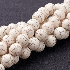 White Synthetic Magnesite Beads Strands, Round, White, 12mm, Hole: 1mm, about 35pcs/strand, 15.9 inch, about 14strands/1000g