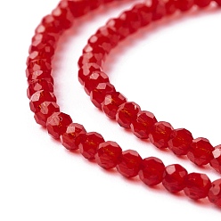 Rouge Chapelets de perles en verre transparentes  , facette, ronde, rouge, 3mm, Trou: 0.8mm, Environ 127~139 pcs/chapelet, 14.09~14.53 pouce (35.8~36.9 cm)