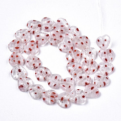 Pink Brins de perles au chalumeau fait main millefiori, cœur, rose, 11~12x12x4~5mm, Trou: 1mm, Environ 32~33 pcs/chapelet, 12.72 pouces ~ 13.78 pouces (32.3~35 cm)
