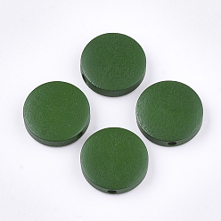 Vert Perles de bois naturel peintes, plat rond, verte, 15~15.5x4mm, Trou: 1.8mm