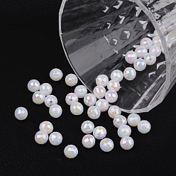 White Faceted Colorful Eco-Friendly Poly Styrene Acrylic Round Beads, AB Color, White, 8mm, Hole: 1.5mm, about 2000pcs/500g