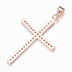 Mixed Color Brass Micro Pave Cubic Zirconia Pendants, Cross, Lead Free & Nickel Free, Mixed Color, 37x23x2mm, Hole: 5x3.5mm