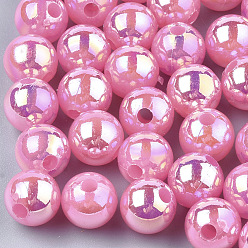 Hot Pink Plastic Beads, AB Color Plated, Round, Hot Pink, 8mm, Hole: 1.8mm, 2000pcs/500g