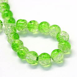 Lime Baking Painted Transparent Crackle Glass Round Bead Strands, Lime, 6.5mm, Hole: 1.5mm, about 145pcs/strand, 31.4 inch