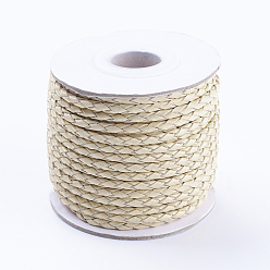 Light Yellow Round Braided Cowhide Cords, Light Yellow, 3mm, about 10.93 yards(10m)/roll