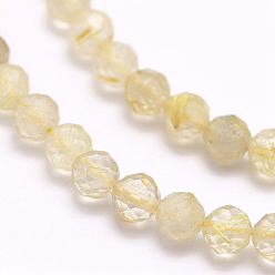 Rutilated Quartz Natural Gold Rutilated Quartz Beads Strands, Faceted, Round, 2mm, Hole: 0.5mm, about 223pcs/strand, 15.3 inch(39cm)