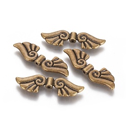 Antique Bronze Tibetan Style Alloy Beads, Cadmium Free & Nickel Free & Lead Free, Wing, Antique Bronze, 14x44x4mm, Hole: 2mm
