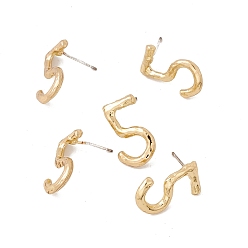 Number Brass Number Stud Earrings with 925 Sterling Silver Pins for Women, Num.5, 19x11.5mm, Pin: 0.7mm