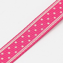Deep Pink Star Printed Grosgrain Ribbon, Nice for Party Decoration, Deep Pink, 3/8 inch(10mm), about 100yards/roll(91.44m/roll)