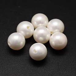 White Shell Pearl Beads, Round, Grade A, Half Drilled, White, 11mm, Hole: 1mm