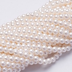 PeachPuff Eco-Friendly Dyed Glass Pearl Round Beads Strands, Grade A, Cotton Cord Threaded, PeachPuff, 4~4.5mm, Hole: 0.7~1.1mm, about 104pcs/strand, 15 inch