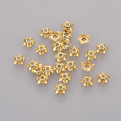 Antique Golden Tibetan Style Bead Caps, Cadmium Free & Nickel Free & Lead Free, Antique Golden, 6.5x6.5x2mm, Hole: 2mm