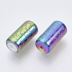 Coloré Perles en verre electroplate, colonne avec motif vigne, colorées, 20x10mm, trou: 1.2 mm, environ 50 PCs / sachet 