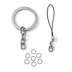 Platinum 1Set Assorted Iron Findings including 2g Iron Jump Rings, 5pcs Cord Loop Mobile Straps, 3pcs Alloy Keychain Findings, Platinum, 6x0.7mm, 60mm long, 26mm inner diameter