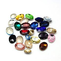 Mixed Color Glass Pointed Back Rhinestone Cabochons, Back Plated, Faceted Oval, Mixed Color, 10x8x5mm, about 288pcs/bag