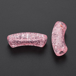 Pink Transparent Crackle Acrylic Beads, Curved Tube, Pink, 35x11.5x13.5mm, Hole: 3.5mm, about 148pcs/500g