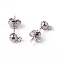 Platinum Brass Post Earring Findings, with Loop, Platinum, 15x6mm, Hole: 1mm, Ball: 4mm, Pin: 0.8mm