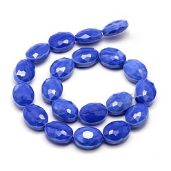 Royal Blue Electroplate Glass Beads Strands, Pearl Luster Plated, Faceted Oval, Royal Blue, 16x12x7mm, Hole: 1mm, about 20pcs/strand, 11.8 inch