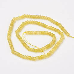 Jaune Malaisie naturelles perles de jade brins, teint, facette, rondelle, jaune, 4x3mm, Trou: 1mm, 116 pcs / chapelet, 13.7 pouce (35 cm)