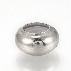 Platine Perles en laiton, avec caoutchouc à l'intérieur, perles de curseur, perles de bouchage, platine, 7.5x4mm, trou en caoutchouc: 1.2 mm
