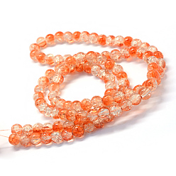 Coral Baking Painted Transparent Crackle Glass Round Bead Strands, Coral, 8.5~9mm, Hole: 1.5mm, about 105pcs/strand, 31.8 inch