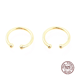Golden 925 Sterling Silver Cuff Earrings, Ring with Round, Golden, 12x1mm