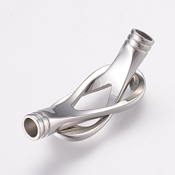 Stainless Steel Color 304 Stainless Steel Magnetic Clasps with Glue-in Ends, Smooth Surface, Stainless Steel Color, 43x15x7mm, Hole: 5mm