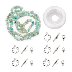 Amazonite DIY Bracelets Necklaces Jewelry Sets, Natural Amazonite Chips Beads Strands, Toggle Clasps, Lobster Claw Clasps and Elastic Wire, 12.6x10.6x2.1cm