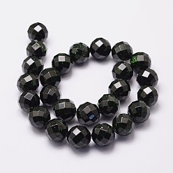 Green Goldstone Synthetic Green Goldstone Beads Strands, Dyed & Heated, Faceted(64 Facets), Round Bead, 14mm, Hole: 1.2mm, 28pcs/strand, 15.7 inch