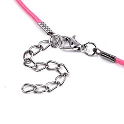 Темно-Розовый Воском хлопка ожерелье шнура решений, с сплава Lobster Claw застежками и конечных железными цепями, платина, темно-розовыми, 17.12 дюйм (43.5 см), 1.5 мм
