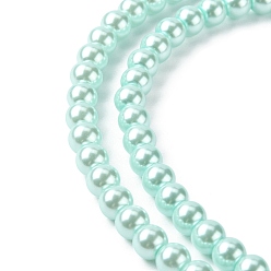 Cyan Clair Brins de perles de verre teints écologiques, Grade a, ronde, cordon en coton fileté, cyan clair, 6mm, Trou: 1.2~1.5mm, Environ 70 pcs/chapelet, 15.7 pouce