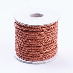 Chocolate Round Braided Cowhide Cords, Chocolate, 3mm, about 10.93 yards(10m)/roll