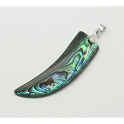 Colorful Abalone Shell/Paua Shell Pendants, with Brass Findings, Knife, Colorful, 39~55.7x8~14.5x1~4mm, Hole: 4mm