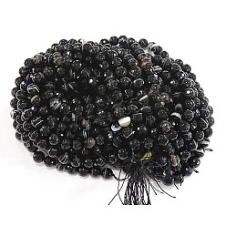 Natural Agate Natural Madagascar Black Agate Bead Strands, Faceted, Round, Dyed & Heated, 10mm
