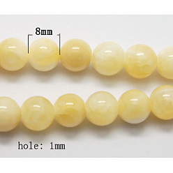 Lemon Chiffon Natural Yellow Jade Beads, Round, Lemon Chiffon, Size: about 8mm in diameter, hole: 1mm, 50pcs/strand, 16 inch