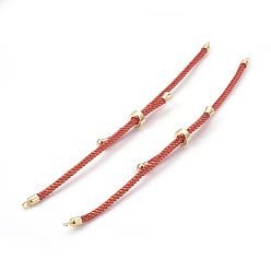 Rouge Fabrication de bracelet coulissant en cordon de nylon réglable, avec les accessoires en laiton, plaqué longue durée, réel 24 k plaqué or, rouge, 8-5/8 pouce (22 cm), 2~3.5mm, Trou: 1.5mm
