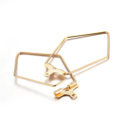 Golden 304 Stainless Steel Pendants, Hoop Earring Findings, Rhombus, Golden, 21 Gauge, 35x22x1.8mm, Hole: 1mm, Inner Size: 28x21mm, Pin: 0.7mm