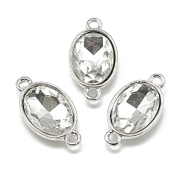 Clear Alloy Glass Links connectors, Faceted, Oval, Platinum, Clear, 22x12x6mm, Hole: 1.5mm