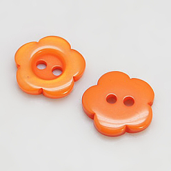 Dark Orange Resin Buttons, Dyed, Flower, Dark Orange, 15x3mm, Hole: 1mm