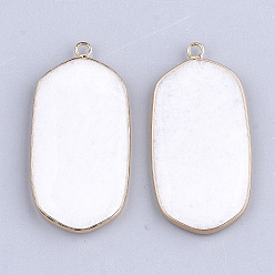 Jade Natural White Jade Pendants, with Brass Findings, Oval, Golden, 47x23x4mm, Hole: 2mm