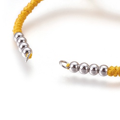 Золотистый Плетеные браслеты из бисера из нейлонового шнура, с латунной бисера, долговечный, Реальная платина, золотые, 10-1/4 дюйм ~ 11-5/8 дюйм (26~29.6 см)