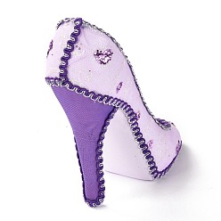 Lilac Flannelette & Resin High-Heeled Shoes Jewelry Displays Stand, Earring Necklace Ring Jewelry Holder Stand Display, Lilac, 15x4.6x13.5cm