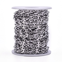 Stainless Steel Color 304 Stainless Steel Coffee Bean Chains, with Spool, Unwelded, Stainless Steel Color, Links: 6x3x1mm and 7.5x5x1.5mm, about 32.8 Feet(10m)/roll