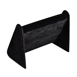 Black Cuboid Wood Jewelry Ring Display Stands, Covered with Velvet, with Sponge, Black, 22.5x10x14cm