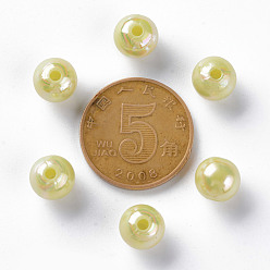 Yellow Opaque Acrylic Beads, AB Color Plated, Round, Yellow, 8x7mm, Hole: 2mm, about 1745pcs/500g