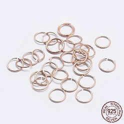 Or Rose 925 anneaux de saut ouverts en argent sterling, anneaux ronds, or rose, Jauge 26, 5x0.4mm, diamètre intérieur: 4 mm, environ526 pcs / 10 g