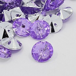 Lilac Acrylic Rhinestone Buttons, 1-Hole, Faceted, Xilion Rivoli, Lilac, 15x8mm, Hole: 1mm