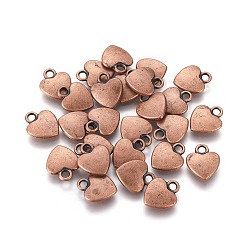 Red Copper Tibetan Style Alloy Charms, Red Copper, Cadmium Free & Nickel Free & Lead Free, Heart, about 12mm long, 10mm wide, 2.5mm thick hole: 2mm