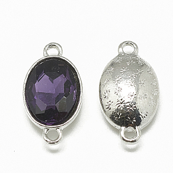 Purple Alloy Glass Links connectors, Faceted, Oval, Platinum, Purple, 22x12x6mm, Hole: 1.5mm