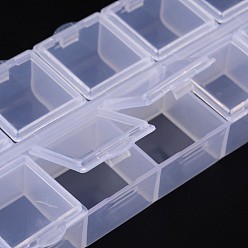 White Cuboid Plastic Bead Containers, Flip Top Bead Storage, 10 Compartments, White, 13.2x6.2x2.05cm